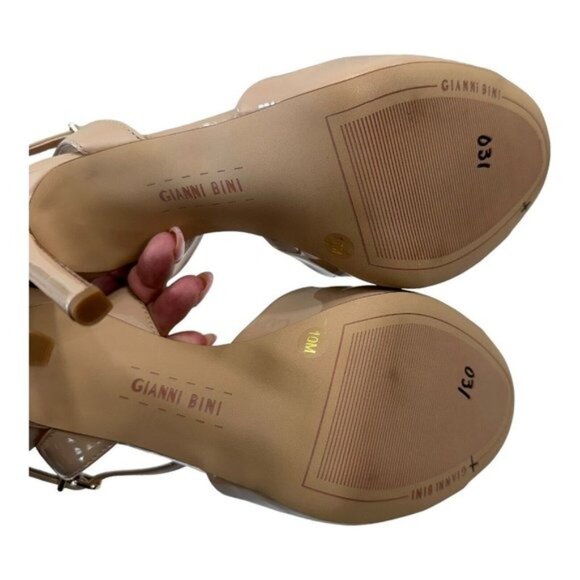 GIANNI BINI Women Nude Patent Leather Ankle Strap Platform Stiletto Heels SZ 10M - Picture 7 of 10